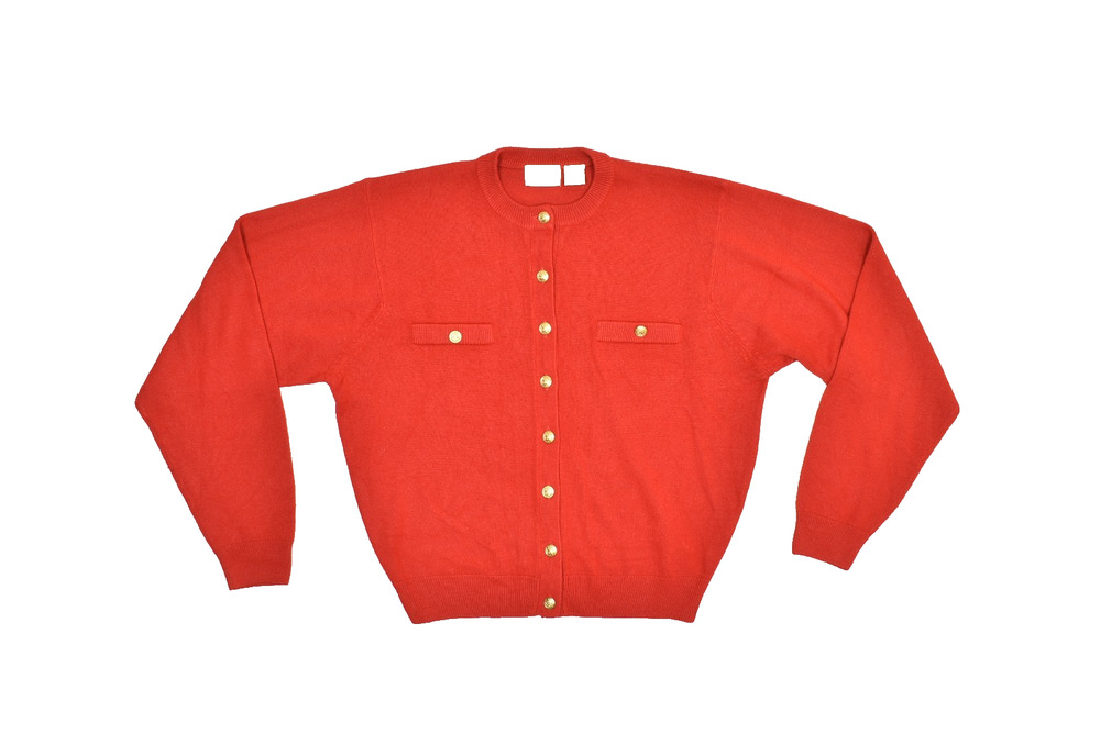 Vintage Kerri & Kelsey Red Cardigan Sweater Regular Size L Golden Buttons